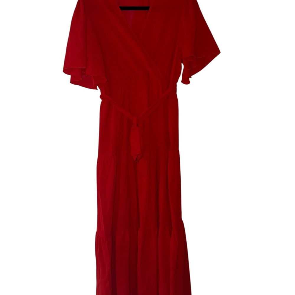 SHEIN Red Ruffled Tiered Maxi Dress